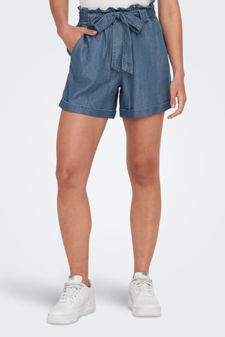 Short en denim taille haute - Bleu cobalt