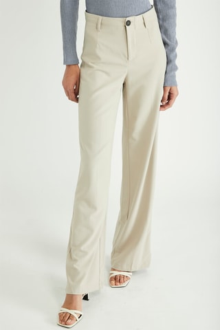 Pantalón wide leg de tiro alto - Beige