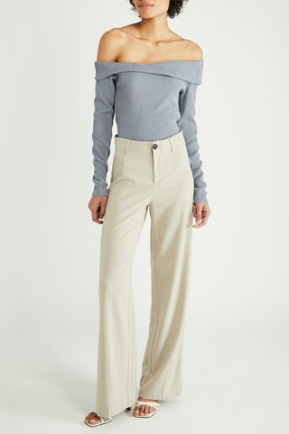 Pantalón wide leg de tiro alto - Beige