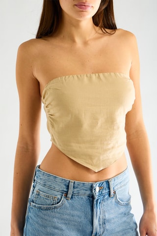 Crop top bustier de lino - Beige