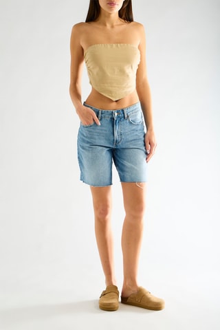 Crop top bustier de lino - Beige