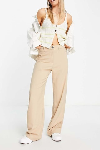 Pantalón wide leg de tiro alto - Beige