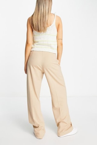 Pantalón wide leg de tiro alto - Beige