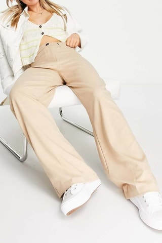 Pantalón wide leg de tiro alto - Beige