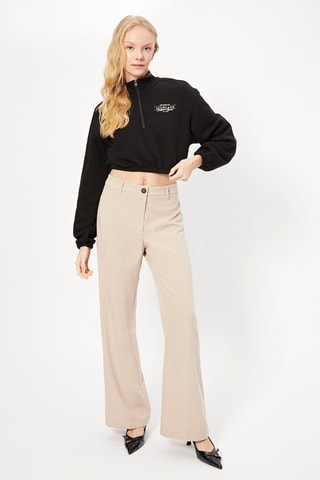 Pantalón wide leg de tiro alto - Beige