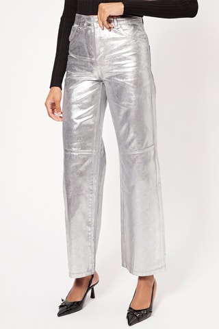 Pantalón straight de tiro alto - Plateado