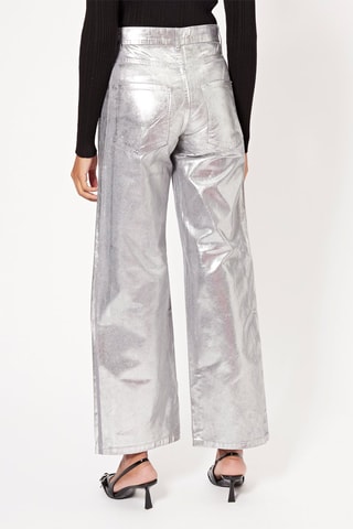 Pantalón straight de tiro alto - Plateado