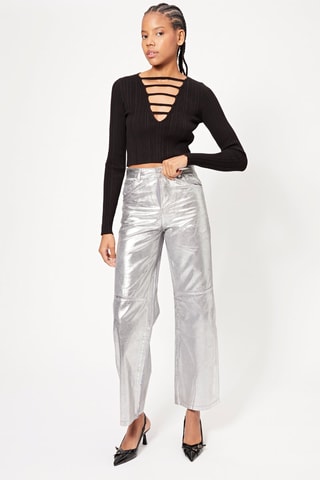 Pantalón straight de tiro alto - Plateado
