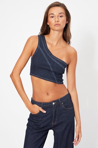 Crop top asimétrico vaquero - Azul marino