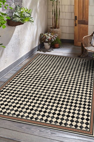 Tappeto in vinile Scacchi - Beige e nero