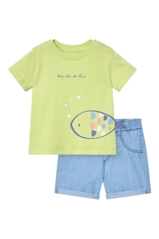 T-shirt e shorts - Verde chiaro e celeste - Bianco, blu e verde