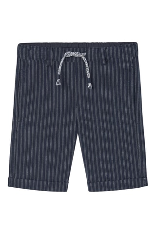 Shorts in lino - Blu scuro - Bianco e blu