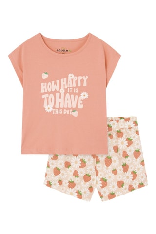 T-shirt e shorts - Rosa antico - Bianco, verde e rosa