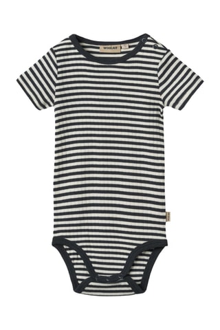 Body de algodón orgánico Edvald - Blanco, beige y azul