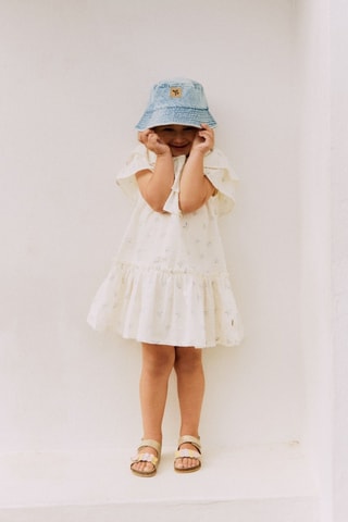 Vestido de plumeti de algodón orgánico Bitten - Blanco, azul y verde