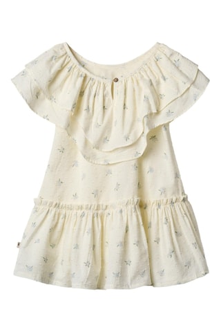 Vestido de plumeti de algodón orgánico Bitten - Blanco, azul y verde