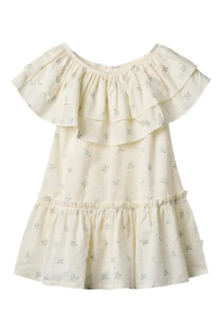 Vestido de plumeti de algodón orgánico Bitten - Blanco, azul y verde