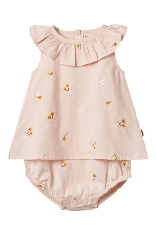Body vestido de algodón orgánico Ingeborg - Blanco, amarillo y rosa