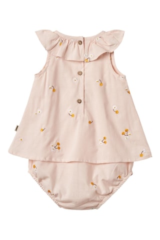 Body vestido de algodón orgánico Ingeborg - Blanco, amarillo y rosa