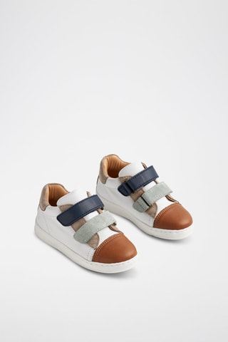 Zapatillas de piel - Blanco, azul y marrón