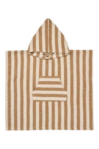 Poncho de baño de algodón orgánico Lille - Blanco y marrón - Blanco y camel
