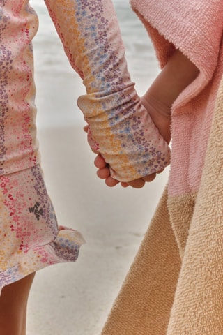 Poncho de baño de algodón orgánico Lille - Beige y rosa - Camel y rosa