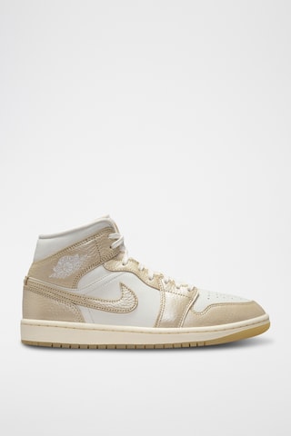 Jordan 1 Mid SE en cuir - Blanc et doré