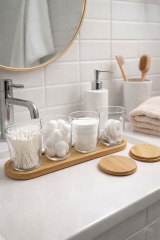 4 pots en verre avec couvercles en bambou - 31,5 cl