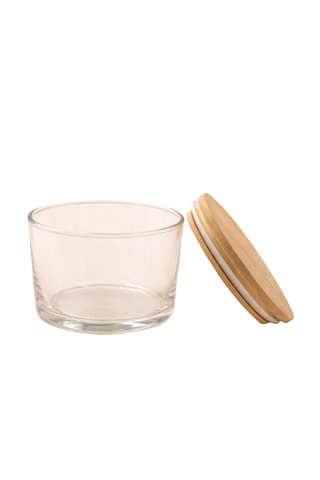 4 boîtes de conservation en verre avec couvercles en bambou - 18,5 x 18,5 cm