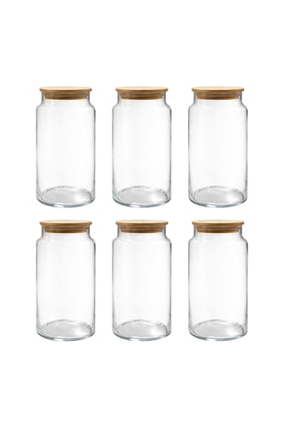 6 boîtes de conservation en verre avec couvercles en bambou - 140 cl