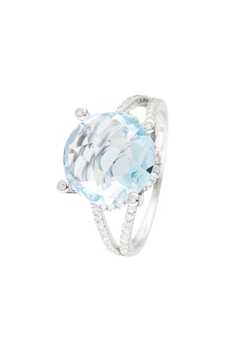 Anillo Marovao - Oro blanco, topacio y diamantes