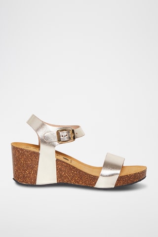 Leren Sandalen met Sleehak André - Goudkleurig