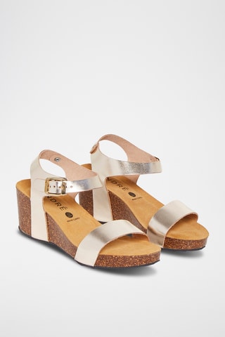 Leren Sandalen met Sleehak André - Goudkleurig