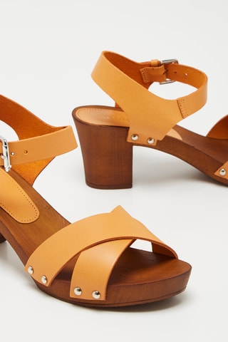 Leren Sandalen met Hak - Mosterdgeel