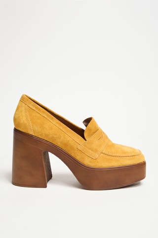 Nubuck Mocassins met Hak - Beige