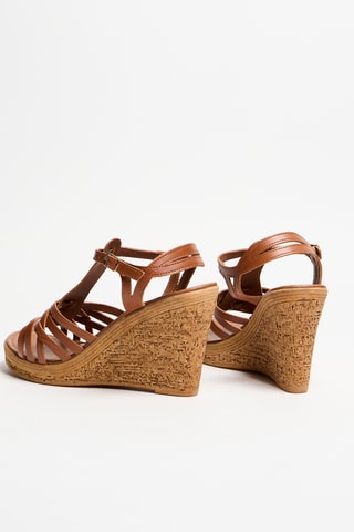 Leren Sandalen met Sleehak Veron - Camel