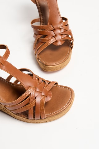 Leren Sandalen met Sleehak Veron - Camel