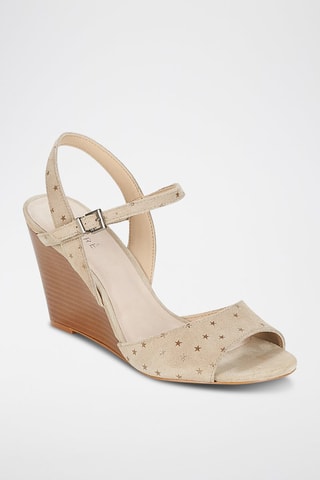 Sandali con zeppa in pelle scamosciata Becky - Beige