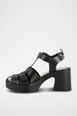 Leren Sandalen met Sleehak Usagi - Zwart