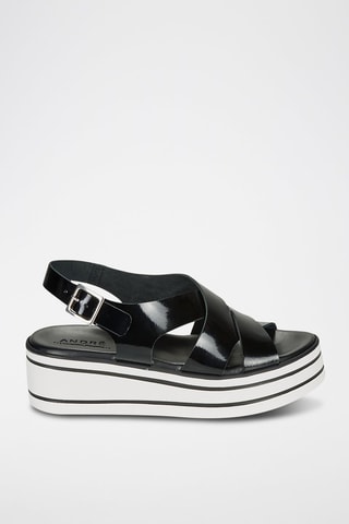 Leren Sandalen met Sleehak verni Elvia - Zwart