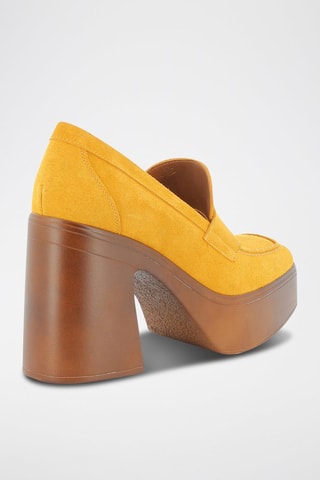 Nubuck Mocassins met Hak Colline Mosterdgeel