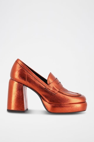 Leren Mocassins met Hak Ilenia Oranje