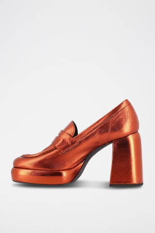 Leren Mocassins met Hak Ilenia Oranje