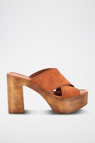 Sandali con tacco in pelle scamosciata Gaïa - Cammello