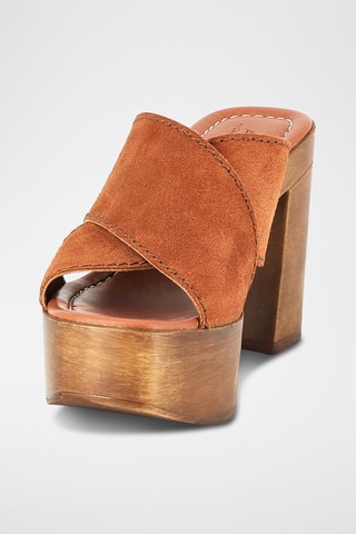 Sandali con tacco in pelle scamosciata Gaïa - Cammello