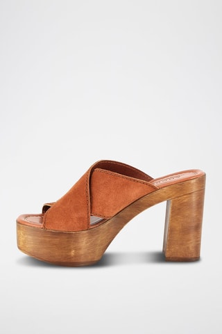Sandali con tacco in pelle scamosciata Gaïa - Cammello