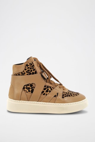 Hoge Leren Platform Sneakers Leopardetta Beige