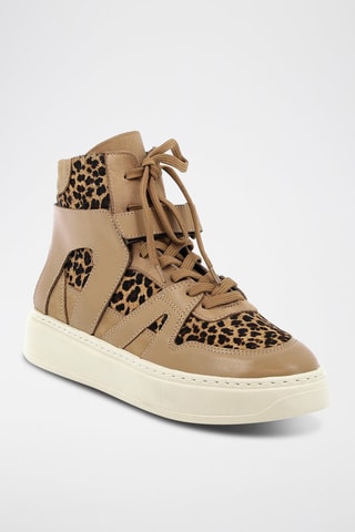 Hoge Leren Platform Sneakers Leopardetta Beige