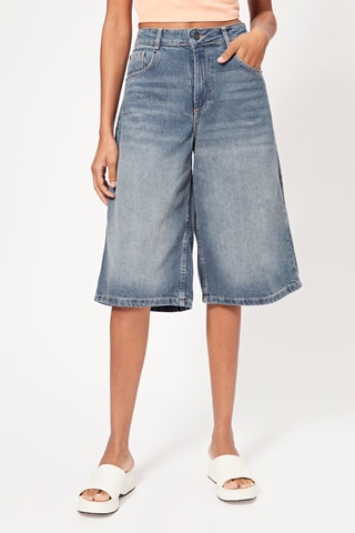 Bermuda en jean taille haute - Bleu marine