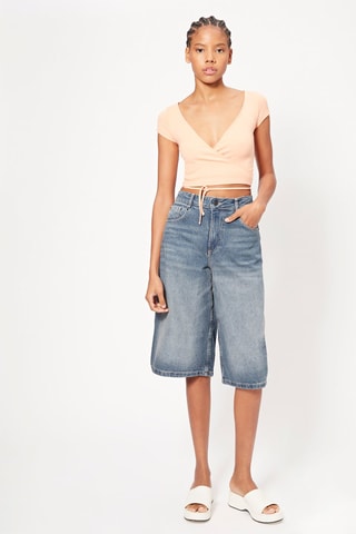 Bermuda en jean taille haute - Bleu marine